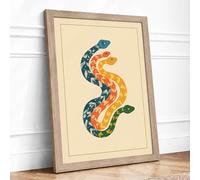 Entwined Serpents Art Deco Framed Wall Art Print A2 (59.4×42cm) Oak, Wall Decor for Living Room, Bedroom, Office & Home, Ready to Hang, Art Gift