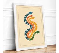 Entwined Serpents Art Deco Framed Wall Art Print A3 (42×29.7cm) White, Wall Decor for Living Room, Bedroom, Office & Home, Ready to Hang, Art Gift