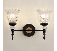 entyze Modern Glass Wall Sconces, Indoor Wall Light Fixture in Matt Black/Gold Finish, Crystal Bedroom Wall Lighting with Glass Shade,Suitable for Living Room Bedroom/K/Double Head