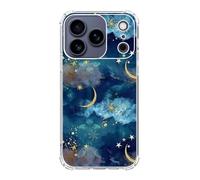 Enughselso Indigo Blue Moon and Stars Phone Case Compatible with iPhone 17 Pro, Aesthetic Cloud Art Phone Cover for iPhone 17 Pro