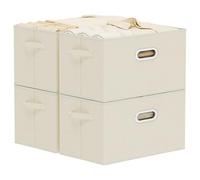ENUMAIL Foldable Cloth Basket with 3 Handles, Decorative Open Storage Boxes, Stackable Cube Organization, Fabric Bins for Shelves, Closet, Living Room, 38x25x25cm, Beige, 4 Pack