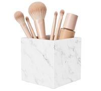 ENUMAIL Marble Pen Holder with Natural Patterns,10x10x10cm,Carrara White | Makeup Brush Holders with Anti Slip Foot Pads, Rectangular Toothbrush Organizer,Natural Stone Utensil Container for Bathroom