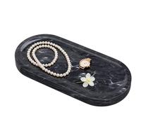 ENUMAIL Polishing Bathroom Tray with Anti Slip Foot Pad,25x12x1.8cm,Grey | Decorative Vanity Trays,Marble Dresser Platter,Elliptical Stone Plate with Natural Patterns for Perfume,Jewelry Organizer