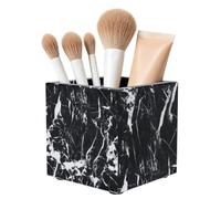ENUMAIL Rectangular Toothbrush Holder,Pencil Cup,10x10x10cm,Black | Marble Pen Holders with Natural Patterns,Makeup Brush Organizer with Anti Slip Foot Pads,Stone Utensil Container for Office