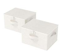 ENUMAIL Underbed Fabric Boxs Bins with Lid, Foldable Cube Organizer, Home Storage Wardrobe Containers for Organizing Clothes, Shoes, Blankets, Pillows, 50x40x30cm, Beige, 2 Pack