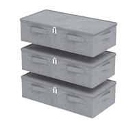 ENUMAIL Underbed Storage Box, Foldable Linen Closet Organizers, Under Bed Bins Container with Lid for Organizing Clothes, Sheets, Blankets, Comforter, 60x30x15cm, Grey, 3 Pack