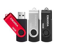 ENUODA 16GB Memory Stick 3 Pack USB 2.0 Flash Drive Swivel Design Pen Drive USB Stick Thumb Drive for Data Storage (Black Silver Red)