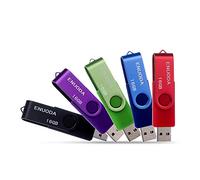 ENUODA 16GB Memory Stick 5 Pack USB 2.0 Flash Drive Swivel Design Pen Drive USB Stick Thumb Drive for Data Storage (Black Purple Green Blue Red)