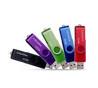 ENUODA 32GB Memory Stick 5 Pack USB 2.0 Flash Drive Swivel Design Pen Drive USB Stick Thumb Drive for Data Storage (Black Purple Green Blue Red)