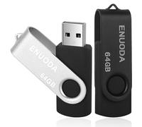ENUODA Memory Stick 64GB 2 Pack USB 2.0 Flash Drive Swivel Design Fold Storage Thumb Drive (Silver Black)