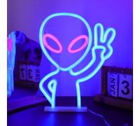 ENUOLI Alien Neon Sign,USB/Battery Powered Neon Light,LED Light Sign Alien Neon Signs for Wall Decor,LED Table Decoration, Man Cave Game Room Neon Alien Decor,Party Light(8.7 * 11.4in)