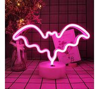 ENUOLI Bat Neon Signs, Pink Bat Neon Sign Light with Holder Base, Battery Operated Desk & Wall Lamp for Bedroom, Bar, Halloween Decor