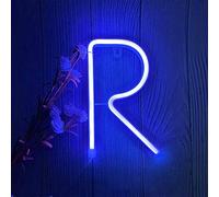 ENUOLI Blue LED Neon Letter Light, USB Batteries Operated Letter Sign for Night Light Lamp Words for Valentines Day, Home, Indoor Wall Decor (R)