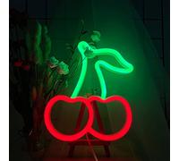 ENUOLI Cherry Neon Lights Sign Led Neon Sign with 2 Hooks USB/Battery Powered Night Light Sign Lamp for Wall Decor Neon Strip Lights Shade for Home Parties Decoration(Red&Green)