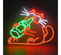 ENUOLI Drinking Cat Neon Sign Green&Red Animal Beer Cat Neon Signs