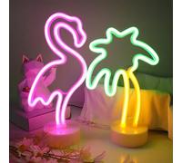 ENUOLI Flamingo and Palm Tree Neon Lights Combination Neon Signs Battery/USB Powered LED Light up Signs Neon Night Lights Flamingo Coconut Tree Light for Girls Bedroom Party