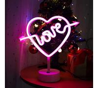 ENUOLI Heart Neon Sign Love Neon Light LED Neon Signs with Base | USB&Battery Neon Light Sign Neon Night Light for Bedroom Light Up for Christmas Party Wedding Valentine's Day Gifts