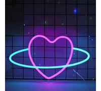 ENUOLI Heart Planet Neon Sign, Dimmable USB Powered Neon Lights Romantic Bedroom Decor LED Pink Heart Sign Light for Wall Wedding Party Decoration, Kids Room, Gift for Valentine’s Day