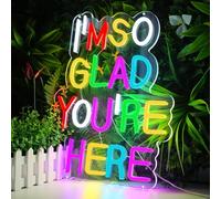 Enuoli I'm So Glad You Here Neon Sign Wall Decor Letter LED Neon Lights Light Up Signs For Kids Room Dimmable Positive Affirmation LED Neon Light Sign Home Business Wall Art Decor
