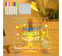 ENUOLI LED Acrylic Dry Erase Board, Dry Erase Boards, LED Message Boards with 7 Colors Pen, Desktop Note Memo, Light up Acrylic Message Board for Store Office Cafe Home Shop Writing List (20 * 20CM)