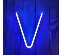 ENUOLI LED Alphabet Letter Lights Neon Sign Light Up Letters Battery and USB Operated Blue Neon Light Neon Wall Light for Bedroom, Birthday, Party, Christmas, New Year,Wedding Decor(V)