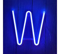 ENUOLI LED Alphabet Letter Lights Neon Sign Light Up Letters Battery and USB Operated Blue Neon Light Neon Wall Light for Bedroom, Birthday, Party, Christmas, New Year,Wedding Decor(W)