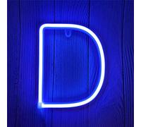 ENUOLI LED Alphabet Letter Lights Neon Sign Light Up Letters Battery and USB Operated Blue Neon Light Neon Wall Light for Bedroom, Birthday, Party, Christmas, New Year,Wedding Decor(D)
