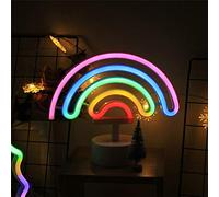 LED Cute Colorful Neon Rainbow Sign Lights Rainbow Neon Light with Base Battery Powered Rainbow Indoor Night Light Decoration for Kids Room Living Room Festive Party Wedding Party