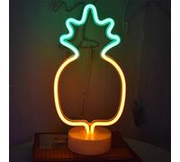 ENUOLI LED Pineapple Neon Signs Warm White LED Neon Light Sign with Holder Base Battery/USB Operated Light up for for Luau Summer Party Christmas Birthday Wedding Table Decoration Children Kids Gifts