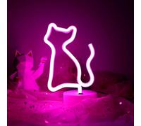 ENUOLI LED Pink Cat Neon Light Signs Neon Sign with Base Neon Night Light Indoor Decor Battery/USB Powered Light Sign Bedside Table Neon Lamps Neon Cat Signs for Home Party Room Decoration (Pink)