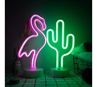 ENUOLI LED Pink & Green Cactus Neon Light Combination - Battery & USB Operated Decoration for Kids Room, Bar, Party & Christmas Gifts