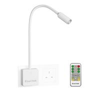 ENUOTEK Remote Control LED Wall Spot Reading Light, Flexible Dimmable LED Bedside Lamp with Touch Switch and Power Plug, 3W 280 Lumen Neutral White Lighting 4000K, 1 Lamp and 1 Remote Control