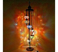ENVA Turkish Moroccan Glass Turkish Moroccan Mosaic Floor Lamp Light, Handmade Glass Mosaic Multicolour Tiffany Floor Lamp Light 7 Large Globe-with LED Bulb