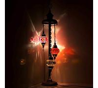 ENVA Turkish Moroccan Mosaic Floor Lamp Light, Handmade Glass Mosaic Multicolour Tiffany Floor Lamp Light 3 Medium Globe-with LED Bulb