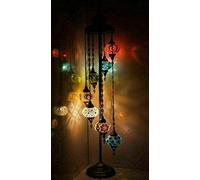 ENVA Turkish Moroccan Mosaic Floor Lamp Light, Handmade Glass Mosaic Multicolour Tiffany Floor Lamp Light 7 Large Globe-with LED Bulb