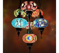 ENVA Turkish Moroccan Mosaic Glass Handmade Ceiling Hanging Light Lamp Lampshade Chandelier Multicolor 7 Large Globe