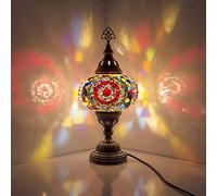 ENVA Turkish Moroccan Style Mosaic Multicoloured Desk Table Lamp, Bronze Base, Unique Light Large Globe (3021)