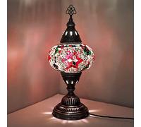 ENVA Turkish Moroccan Style Mosaic Multicoloured Desk Table Lamp, Bronze Base, Unique Light Large Globe