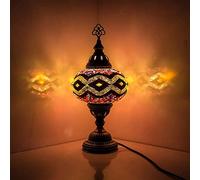 ENVA Turkish Moroccan Style Mosaic Multicoloured Desk Table Lamp, Bronze Base, Unique Light Large Globe (3013)