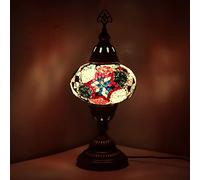 ENVA Turkish Moroccan Tiffany Style Handmade Mosaic Table Desk Bedside Night Lamp Light Lampshade with LED Bulb Large Globe