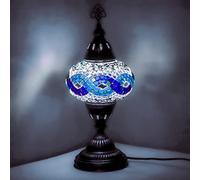 ENVA Turkish Moroccan Tiffany Style Handmade Mosaic Table Desk Bedside Night Lamp Light Lampshade with LED Bulb Large Globe