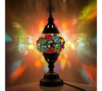 ENVA Turkish Moroccan Tiffany Style Handmade Mosaic Table Desk Bedside Night Lamp Light Lampshade with LED Bulb Globe