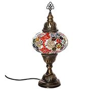ENVA Turkish Moroccan Tiffany Style Handmade Mosaic Table Desk Bedside Night Lamp Light Lampshade with LED Bulb Large Globe