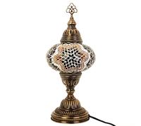 ENVA Turkish Moroccan Tiffany Style Handmade Mosaic Table Desk Bedside Night Lamp Light Lampshade with LED Bulb Large Globe