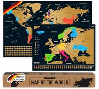 envami® Scratch Off Map with Europe Map - German Gold 68 x 43 cm - Scratch Off World Map - Navigational - Metallic Gold Finish