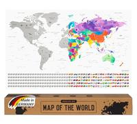 Envami Scratch Off World Map - Premium Metallic Silver - Gift for Travellers - Made in Germany - 43cm x 68cm with 250 Flags of The World and U.S. States - Ideal Travel Tracker