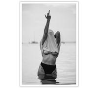 Enveable Retro Feminist Middle Finger Posters Black And White Canvas Wall Art Trendy Photography Photo Art Print Sexy woman giving her middle finger in the river Prints Painting 12x16in Unframed