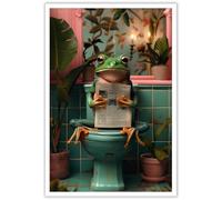 Enveable Retro Funny Frog Posters Petshop Wall Art Animal In Toilet Frog Sitting On Toilet And Reading Newspaper Prints Painting For Bathroom Home Bedroom Dorm Wall Decor 12x16in Unframed