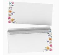 Envelopes DIN Long "Flower Meadow" - 10 Floral Envelopes without Window - Self-Adhesive, Wildflowers Watercolour Design for Letters & Invitations