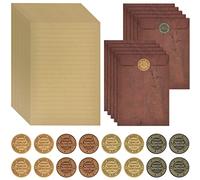 Envelopes Set Vintage, 10PCS A5 Vintage Kraft Paper Envelopes, 32PCS Letter Paper, 1PCS Stickers, Brown Self Seal, for Weddings, Invitation